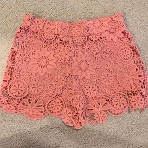 Coral Crochet High Waisted Shorts